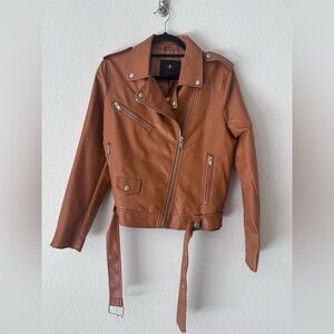 New 7 For All Mankind Tan Faux Leather Biker Jacket Size M